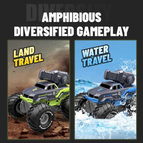 Dual-mode amphibious remote control car with water spray off-road toy car suitable for boys and girls children electric remote control truck - green