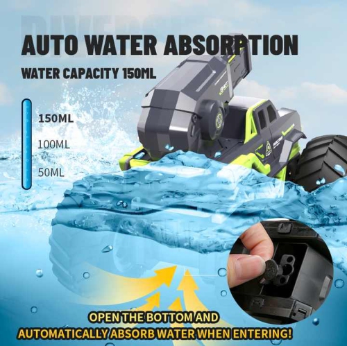 Dual-mode amphibious remote control car with water spray off-road toy car suitable for boys and girls children electric remote control truck - green
