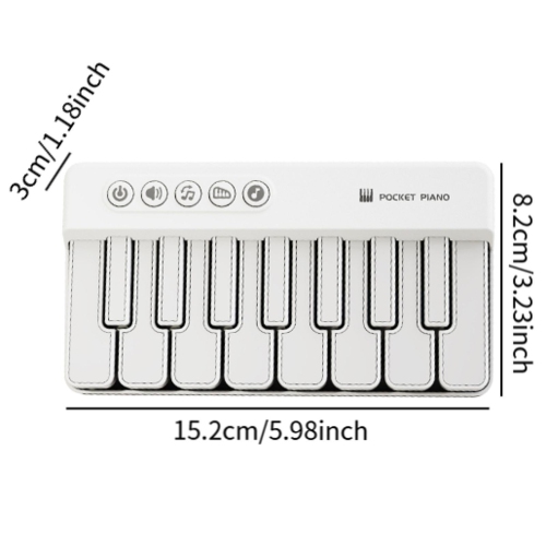Pocket piano toy, light piano, sturdy piano, baby piano toy, electronic piano - white