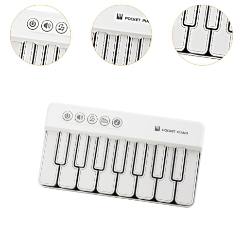 Pocket piano toy, light piano, sturdy piano, baby piano toy, electronic piano - white