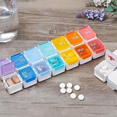 Smart compartment medicine box reminder - 14 compartments sealed and leak-proof design, large screen alarm reminder, portable medicine management box