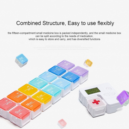 Smart compartment medicine box reminder - 14 compartments sealed and leak-proof design, large screen alarm reminder, portable medicine management box