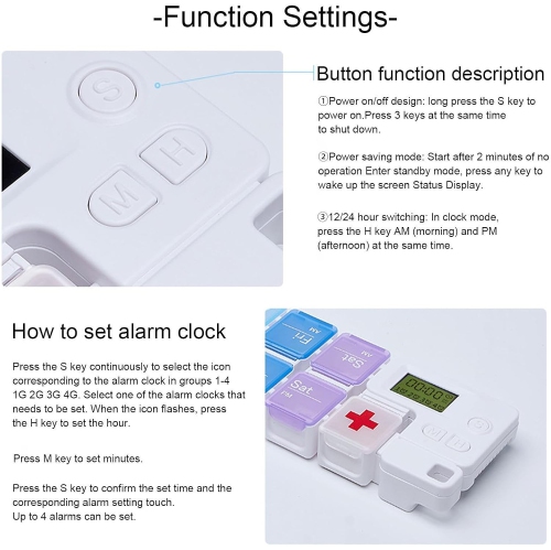 Smart compartment medicine box reminder - 14 compartments sealed and leak-proof design, large screen alarm reminder, portable medicine management box