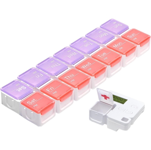 Smart compartment medicine box reminder - 14 compartments sealed and leak-proof design, large screen alarm reminder, portable medicine management box