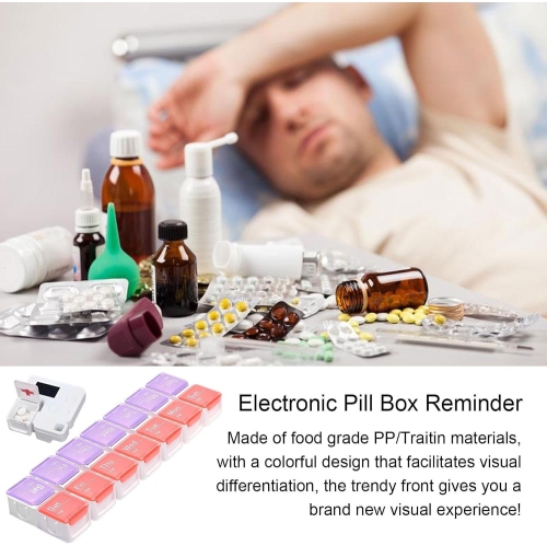 Smart compartment medicine box reminder - 14 compartments sealed and leak-proof design, large screen alarm reminder, portable medicine management box