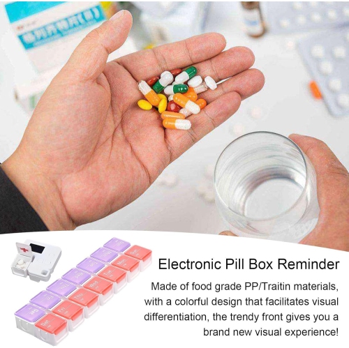 Smart compartment medicine box reminder - 14 compartments sealed and leak-proof design, large screen alarm reminder, portable medicine management box
