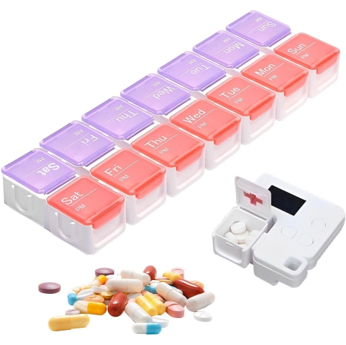 Smart compartment medicine box reminder - 14 compartments sealed and leak-proof design, large screen alarm reminder, portable medicine management box