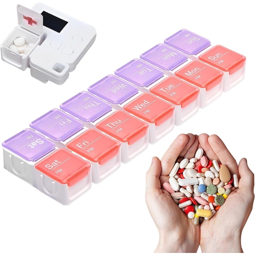Smart compartment medicine box reminder - 14 compartments sealed and leak-proof design, large screen alarm reminder, portable medicine management box