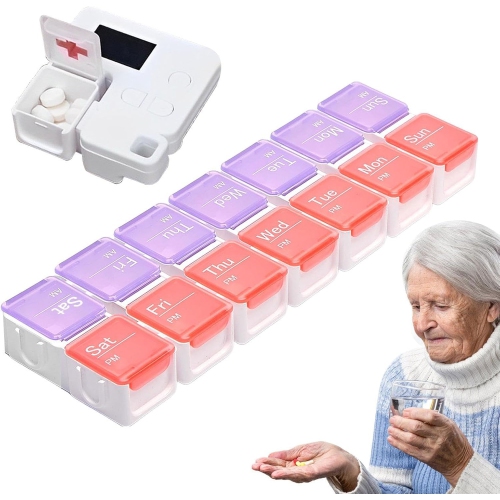 Smart compartment medicine box reminder - 14 compartments sealed and leak-proof design, large screen alarm reminder, portable medicine management box
