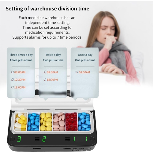 7-grid smart electronic medicine box - adjustable grid + timed reminder + digital screen display, portable and leak-proof, seven-day and one-week
