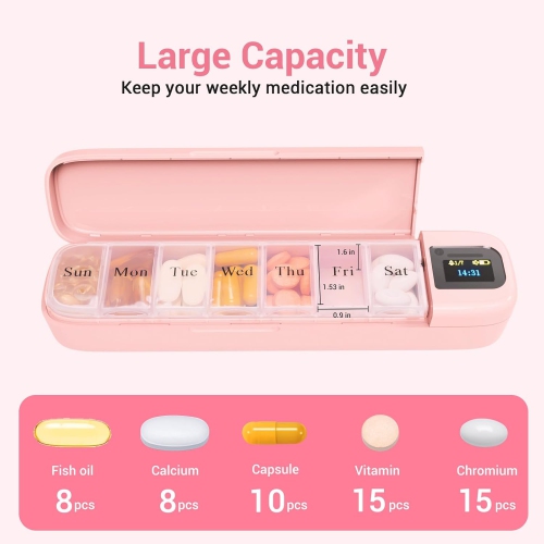 Boîte à médicaments automatique intelligente, boîte à médicaments minutée rechargeable, boîte à médicaments multifonction pour sept jours par