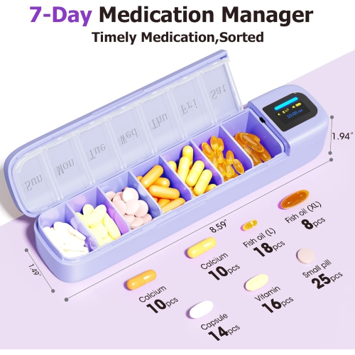 Boîte à médicaments automatique intelligente, boîte à médicaments minutée rechargeable, boîte à médicaments multifonction pour sept jours par