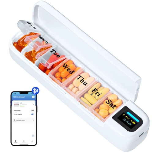 Smart automatic medicine box-rechargeable timed reminder medicine box, multi-function medicine box for seven days a week, portable and leak-proof,