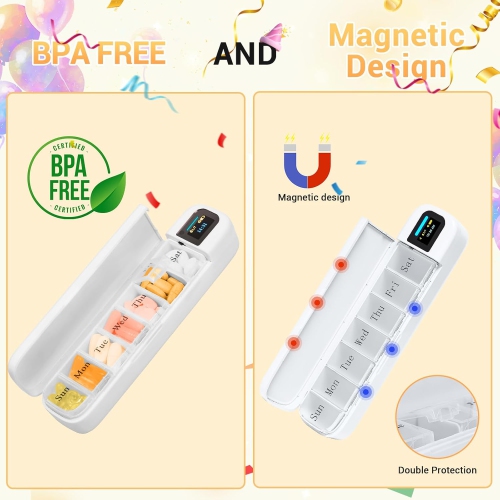 Smart automatic medicine box-rechargeable timed reminder medicine box, multi-function medicine box for seven days a week, portable and leak-proof,