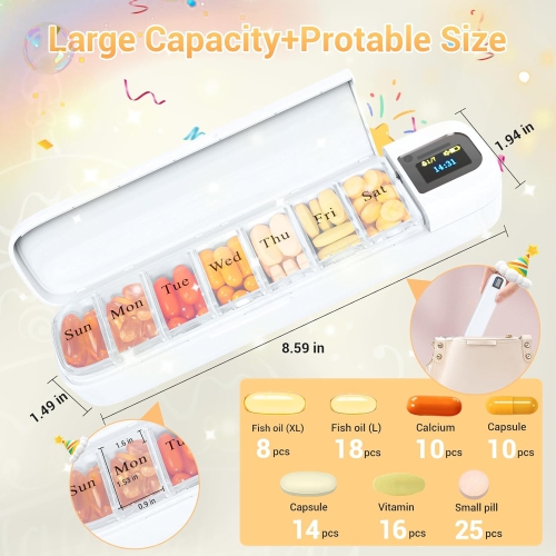 Smart automatic medicine box-rechargeable timed reminder medicine box, multi-function medicine box for seven days a week, portable and leak-proof,