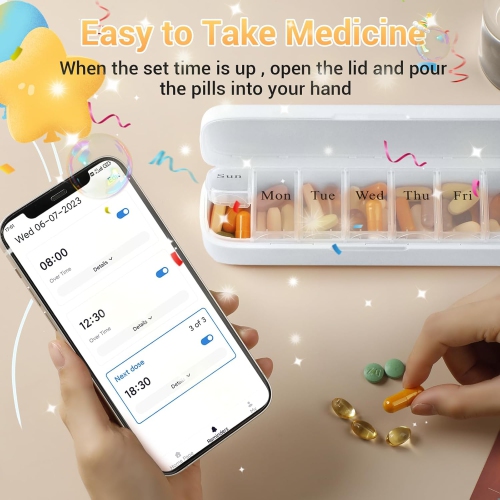 Smart automatic medicine box-rechargeable timed reminder medicine box, multi-function medicine box for seven days a week, portable and leak-proof,