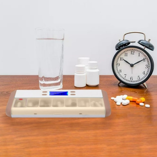 Boîte à médicaments portative Smart reminder - 7 compartiments avec réveil vibration LED Light, étanche à l'humidité et scellé, boîte à médicaments