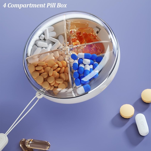 Travel Daily Pill Storage Box, 4 Compartment Pill Box, Mini Pill Box, Packaging Box Waterproof and Moisture-proof, Portable Daily Pill Box for