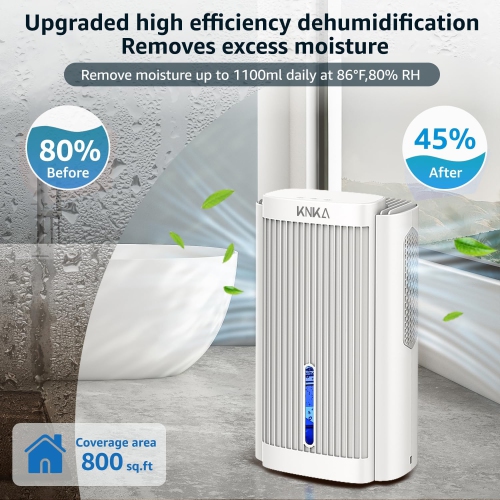 KNKA Dehumidifier - 95 OZ Water Tank, Auto Shut Off, Sleep Mode, 7 Colors LED Light, for Basements, Bedrooms, Bathrooms, RV, 800 sq ft Coverage