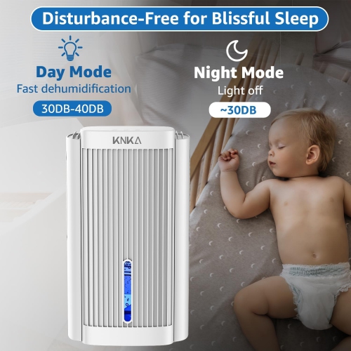 KNKA Dehumidifier - 95 OZ Water Tank, Auto Shut Off, Sleep Mode, 7 Colors LED Light, for Basements, Bedrooms, Bathrooms, RV, 800 sq ft Coverage