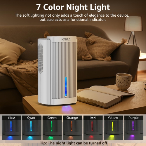 KNKA Dehumidifier - 95 OZ Water Tank, Auto Shut Off, Sleep Mode, 7 Colors LED Light, for Basements, Bedrooms, Bathrooms, RV, 800 sq ft Coverage