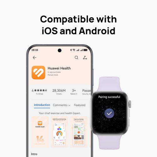 HUAWEI WATCH FIT 4 Smart Watch, 1.82" Display, 100+ Sports modes, Health Tracker, Emotional Wellbeing Assistant, up to 10-Day Battery Life, iOS &