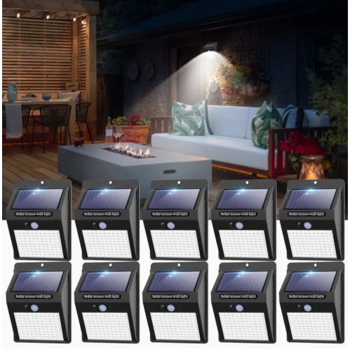 BOLDDECO  Pack Of 10 100Led Solar Motion Sensor Light Outdoor Wireless Solar Wall Lights Solar Security Lights for Fence Yard Garden Deck Garage