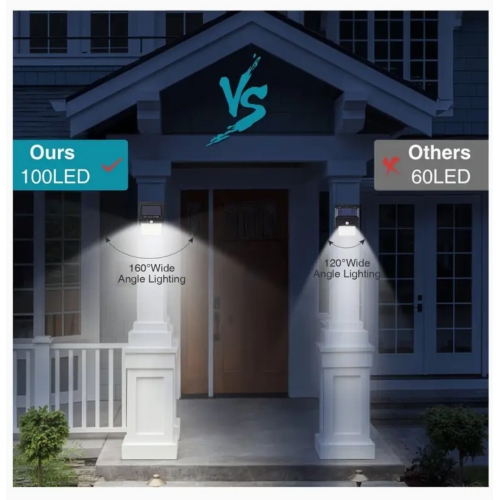 Pack Of 10 100LED Solar Motion Sensor Light Outdoor Wireless Solar Wall Lights Solar Security Lights for Fence Yard Garden Deck Garage