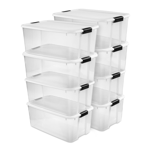 STERILITE  116 Qt Stackable Storage Bin Plastic Organizing Container, 8 Pack Love the latches