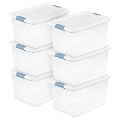 Sterilite 64 Qt Clear Plastic Stackable Storage Bin w/ White Latch Lid,