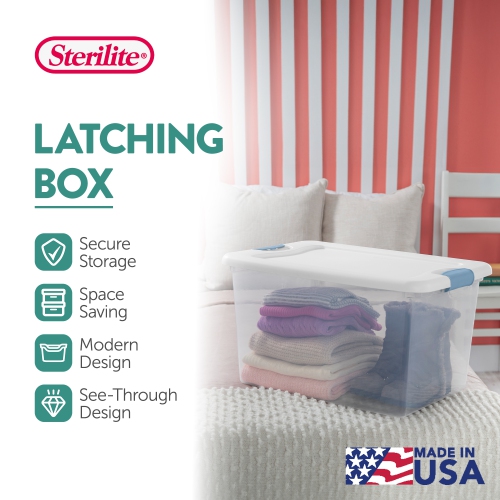Sterilite 64 Qt Clear Plastic Stackable Storage Bin w/ White Latch Lid,