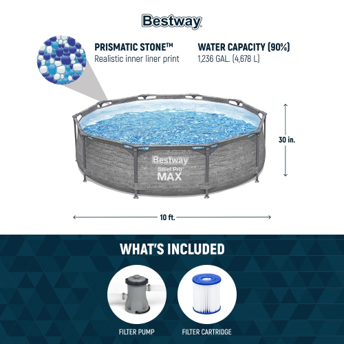 Bestway Steel Pro MAX 10' x 30" Above Ground Outdoor Swimming Pool Set, Gray