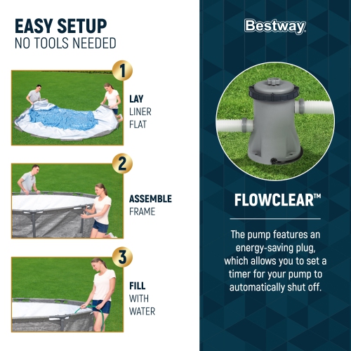 Bestway Steel Pro MAX 10' x 30" Above Ground Outdoor Swimming Pool Set, Gray
