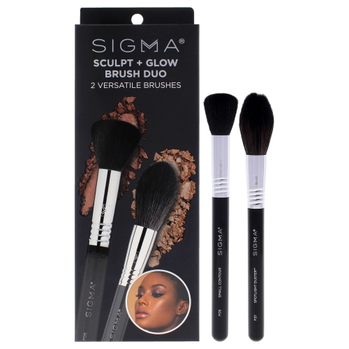 Sculpt Plus Glow Brush Duo by SIGMA for Women - 2 Pc Small Contour Brush - F05, Spotlight Duster Brush - F37