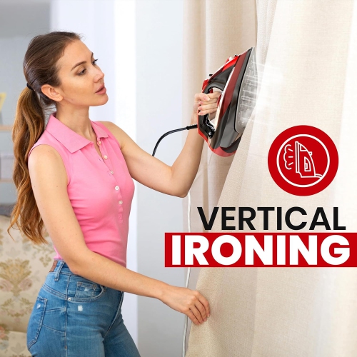 Utopia Home Steam Iron for Clothes - 1800W, Non-Stick Soleplate, Adjustable Thermostat, Auto-Off, Self-Clean, 8 Feet Cord, Red/Black