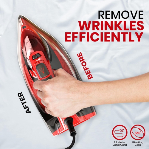 Utopia Home Steam Iron for Clothes - 1800W, Non-Stick Soleplate, Adjustable Thermostat, Auto-Off, Self-Clean, 8 Feet Cord, Red/Black