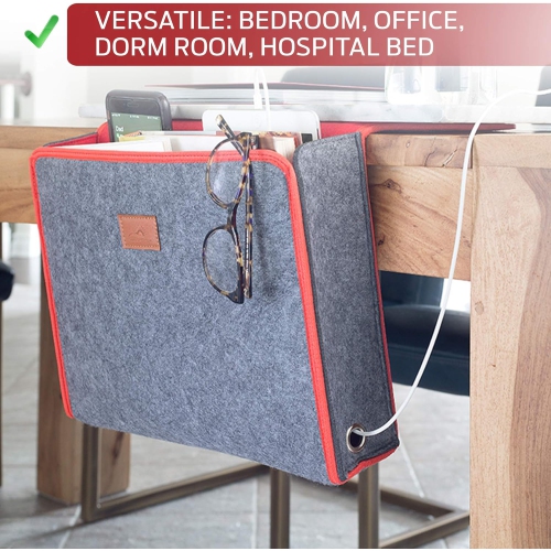 SANDBANKS DESIGNS: Bedside Storage Caddy Organizer - For Under Mattress in Bedroom, Dorm, Hospital, Bunk, Couch, Table - Macbook, Books, iPhone,