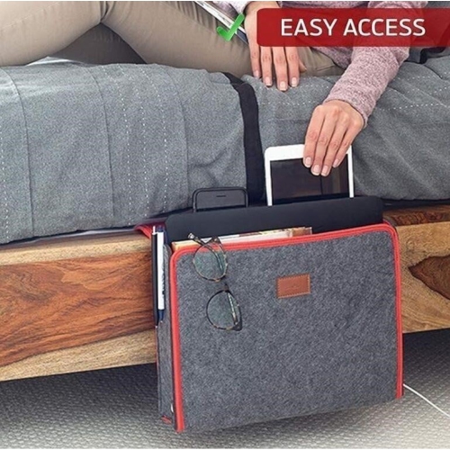 SANDBANKS DESIGNS: Bedside Storage Caddy Organizer - For Under Mattress in Bedroom, Dorm, Hospital, Bunk, Couch, Table - Macbook, Books, iPhone,