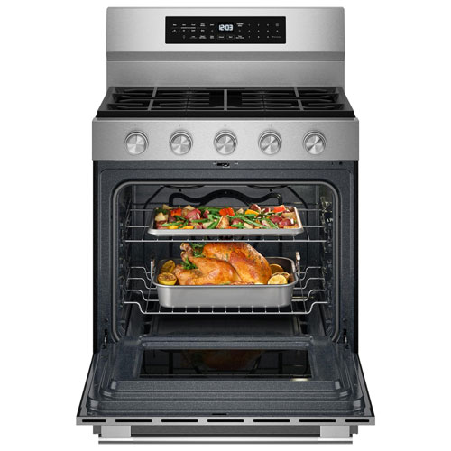 Cuisinière à gaz autonome avec friture à air chaud et convection véritable 30 po 5 pi³ de KitchenAid - Acier inoxydable