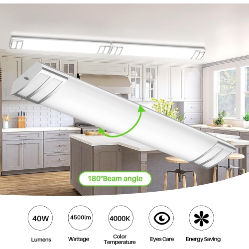 4FT LED Light Fixture, 40W, 4500LM, 4000K Neutral White, 48 Inch LED Linear Flush Mount Lights, 4 Foot Kitchen Ceiling Light for Craft Room, Laundry