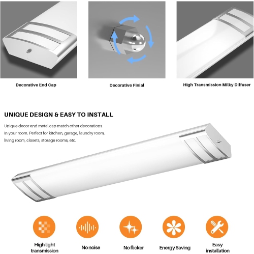 4FT LED Light Fixture, 40W, 4500LM, 4000K Neutral White, 48 Inch LED Linear Flush Mount Lights, 4 Foot Kitchen Ceiling Light for Craft Room, Laundry