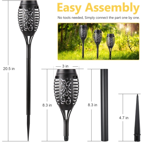 Solar Flame Torch Lights, 6 Pack Solar Lights Outdoor with Flickering Flame, Waterproof Solar Pathway Lights Landscape Decoration Lighting for