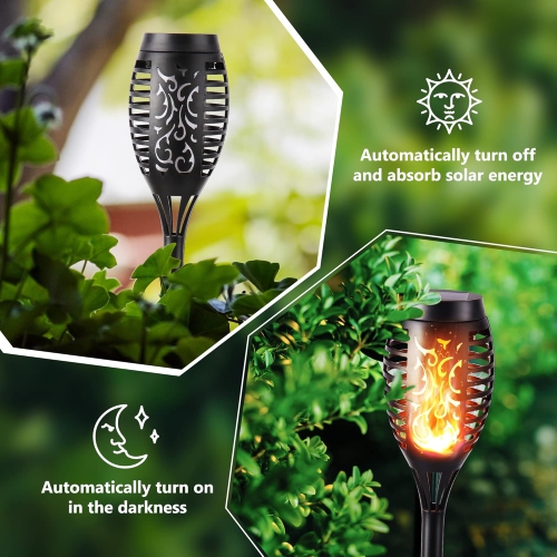 Solar Flame Torch Lights, 6 Pack Solar Lights Outdoor with Flickering Flame, Waterproof Solar Pathway Lights Landscape Decoration Lighting for