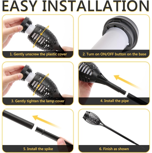 Solar Flame Torch Lights, 6 Pack Solar Lights Outdoor with Flickering Flame, Waterproof Solar Pathway Lights Landscape Decoration Lighting for