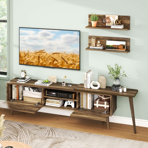 Gymax TV Stand Rustic Farmhouse Entertainment Center Suits TVs up to 85 Inches