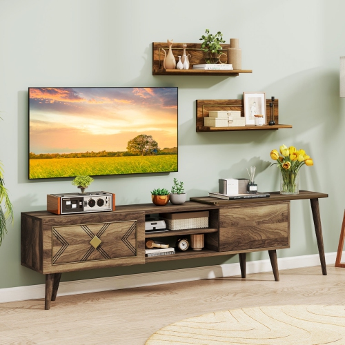 Gymax TV Stand Rustic Farmhouse Entertainment Center Suits TVs up to 85 Inches