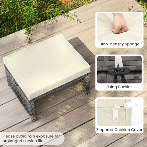 Gymax 2 Pieces Patio PE Rattan Ottomans with Soft Zippered Cushions for Deck Frame
