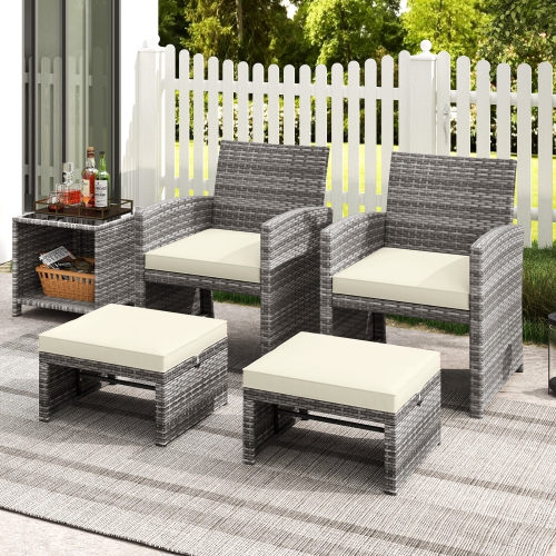 Gymax 2 Pieces Patio PE Rattan Ottomans with Soft Zippered Cushions for Deck Frame