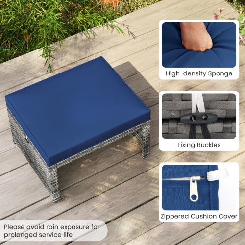 Gymax 2 Pieces Patio PE Rattan Ottomans with Soft Zippered Cushions for Deck Frame