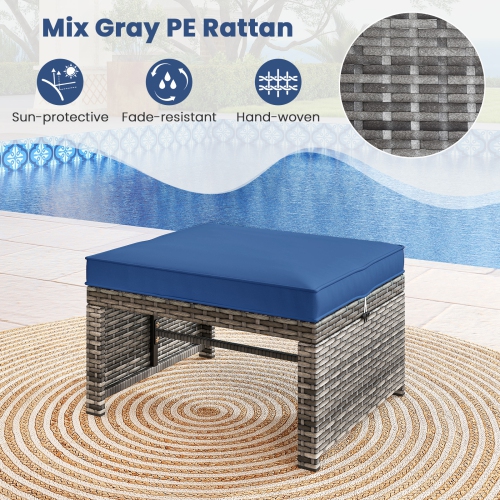 Gymax 2 Pieces Patio PE Rattan Ottomans with Soft Zippered Cushions for Deck Frame